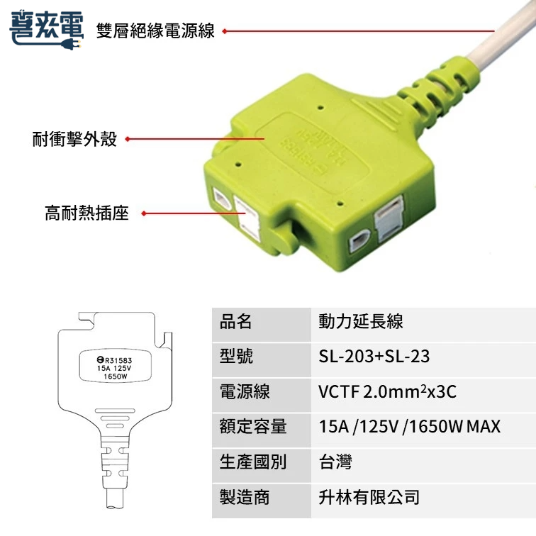 動力延長線一對三 1.8M 戶外、露營、施工